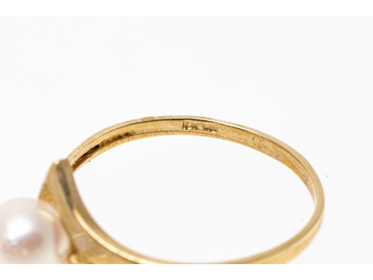 10K Freshwater Pearl Necklace And Ring, Size 5.75+