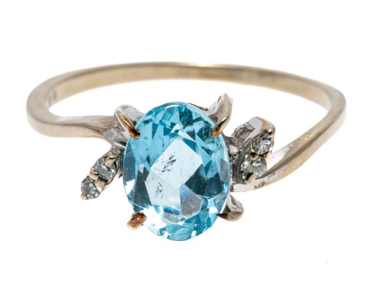 Fantastic Aquamarine And Diamond 14K White Gold Ring, Size 7+