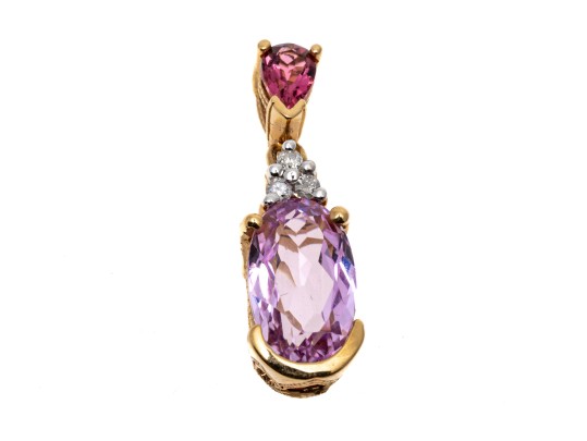 14K Yellow Gold Kunzite, Diamond And Tourmaline Pendant