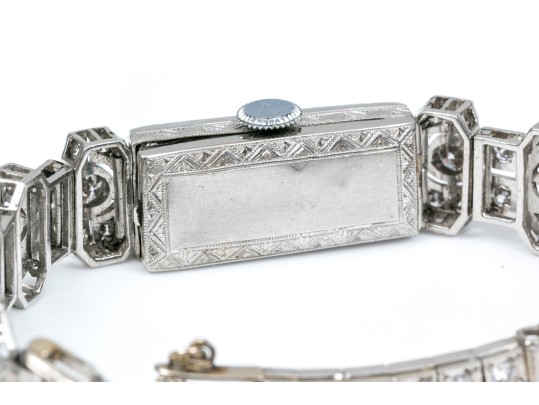 Antique 14K White Gold And Diamond Mechanical Watch