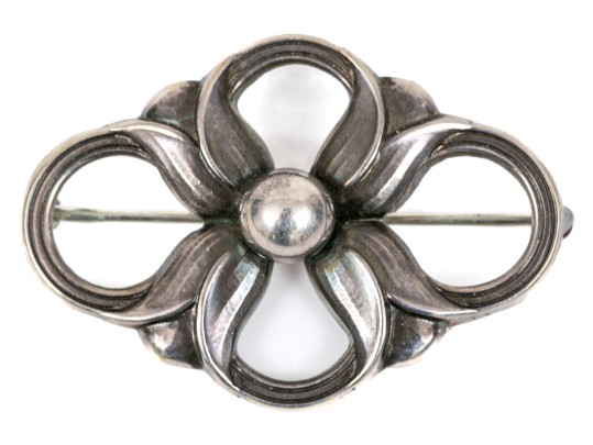 Georg Jensen Lovely Sterling Silver Quatrefoil Flower Brooch, Pattern 305