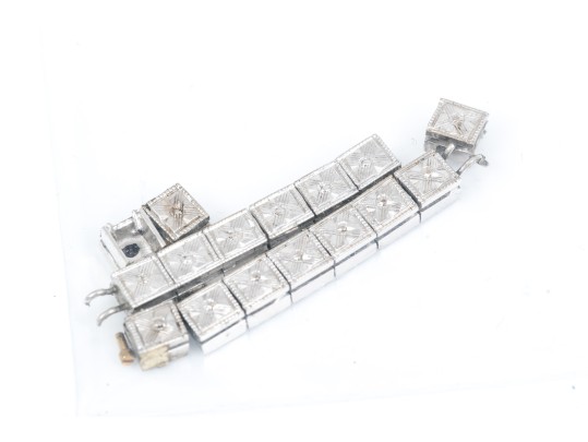 Antique 14K White Gold And Diamond Mechanical Watch