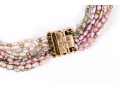 Fantastic 14K Multi Stranded Pink, Green And White Keshi Pearl Necklace