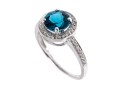 14K White Gold Beautiful London Blue Topaz & Diamond Halo RIng, Size 7