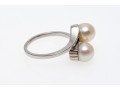 Fantastic 18K White Gold Twin Pearl Ring, Size 6.25-