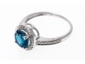 14K White Gold Beautiful London Blue Topaz & Diamond Halo RIng, Size 7