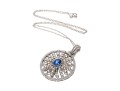 Sterling Blue And White Sapphire Disk Pendant Necklace