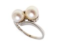Fantastic 18K White Gold Twin Pearl Ring, Size 6.25-
