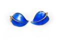 Sterling Norway Opposing Blue Enamel Leaf Clip Earrings