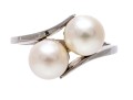 Fantastic 18K White Gold Twin Pearl Ring, Size 6.25-