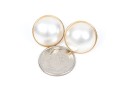 14k Yellow Gold Classic Cultured Mabe Pearl Earrings With 18k White Gold Clutches