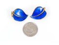 Sterling Norway Opposing Blue Enamel Leaf Clip Earrings