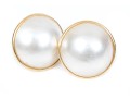 14k Yellow Gold Classic Cultured Mabe Pearl Earrings With 18k White Gold Clutches