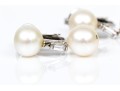 14k White Gold Vintage 8mm Cultured Pearl Drop Earrings With Baguette Diamond Accents