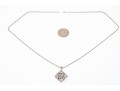 14K White Gold Diamond And Sapphire Lozenge Pendant And Chain