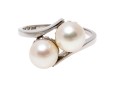 Fantastic 18K White Gold Twin Pearl Ring, Size 6.25-