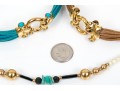 Lot Of Three Blue And Tan Jewelry Pieces, Including Two Cord Bracelets And A Beaded Necklace