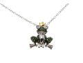 Charming Crowned Frog And Green Diamond Pendant With Sterling Chain Necklace