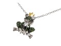 Charming Crowned Frog And Green Diamond Pendant With Sterling Chain Necklace