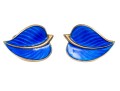 Sterling Norway Opposing Blue Enamel Leaf Clip Earrings