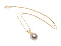 14k Yellow Gold Striking Grey Faux Pearl Pendant, With Chain