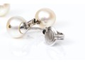 14k White Gold Vintage 8mm Cultured Pearl Drop Earrings With Baguette Diamond Accents