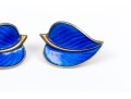 Sterling Norway Opposing Blue Enamel Leaf Clip Earrings