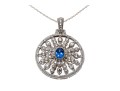 Sterling Blue And White Sapphire Disk Pendant Necklace