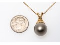 14k Yellow Gold Striking Grey Faux Pearl Pendant, With Chain