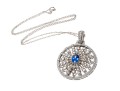 Sterling Blue And White Sapphire Disk Pendant Necklace