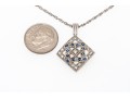 14K White Gold Diamond And Sapphire Lozenge Pendant And Chain