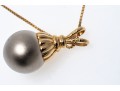 14k Yellow Gold Striking Grey Faux Pearl Pendant, With Chain