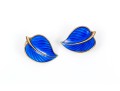 Sterling Norway Opposing Blue Enamel Leaf Clip Earrings