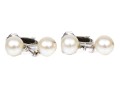 14k White Gold Vintage 8mm Cultured Pearl Drop Earrings With Baguette Diamond Accents