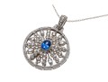Sterling Blue And White Sapphire Disk Pendant Necklace