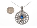Sterling Blue And White Sapphire Disk Pendant Necklace