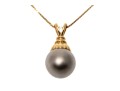 14k Yellow Gold Striking Grey Faux Pearl Pendant, With Chain