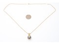 14k Yellow Gold Striking Grey Faux Pearl Pendant, With Chain