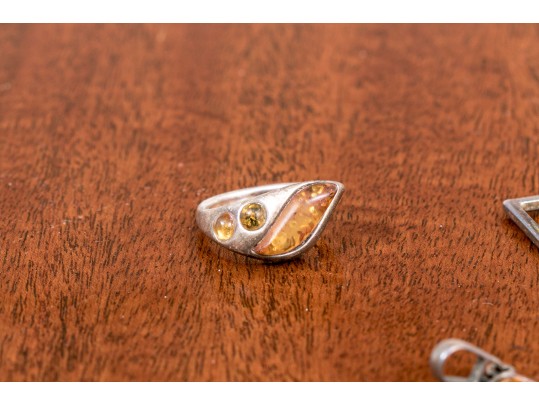 Collection Of Amber Mounted Sterling Jewelry