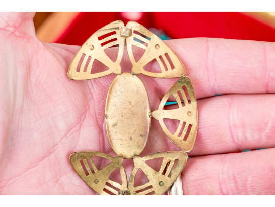 Finders Lot, Marquetry Inlaid Musical Jewelry Box With Assorted Costume Jewelry