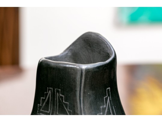Vintage Santa Clara Style Pottery Vase With Black Glaze