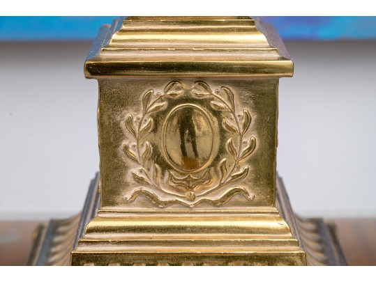 Amazing Pair Of Brass Table Lamps With Shades