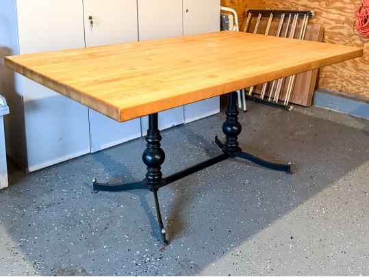 Attractive Iron Base, Butcher Block Top Table 