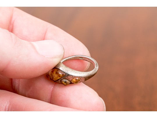 Collection Of Amber Mounted Sterling Jewelry