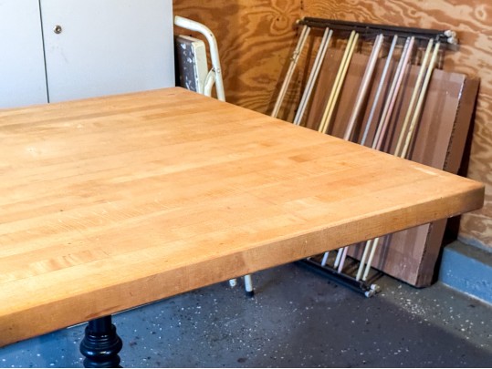 Attractive Iron Base, Butcher Block Top Table 