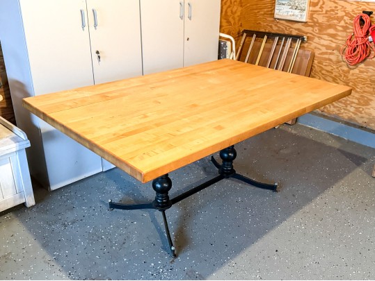 Attractive Iron Base, Butcher Block Top Table 