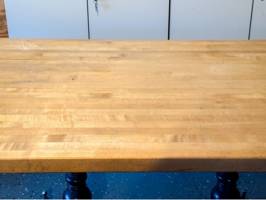 Attractive Iron Base, Butcher Block Top Table 