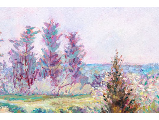 Catherine M. Elliott (American, B. 20th C.) Oil On Canvas Dyptich, Idyllic Landscape