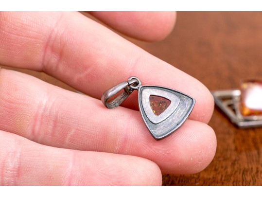 Collection Of Amber Mounted Sterling Jewelry