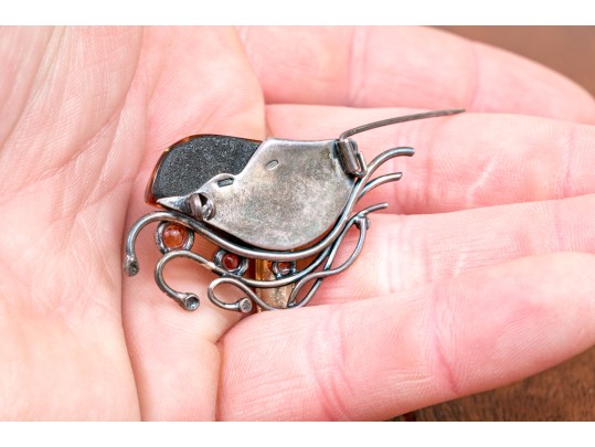 Collection Of Amber Mounted Sterling Jewelry